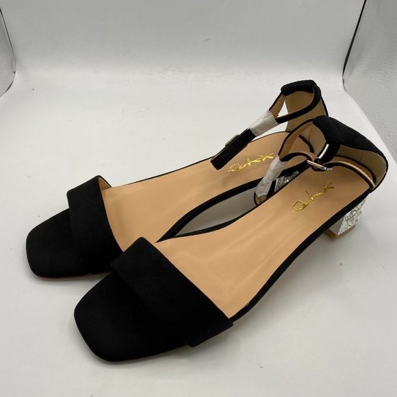 XYD black open toe chunky sandals ankle strap heels pumps - Picture 3 of 7